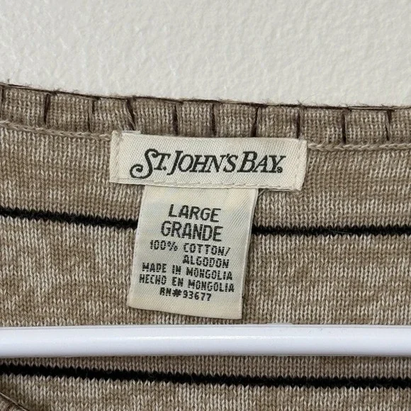 St Johns Bay Floral Embroidered Stripe Top Womens Large Boho Lace Up Cotton - Picture 6 of 11